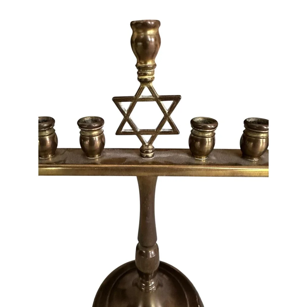 Vintage R. C. Hanukkah Brass Menorah - Judaica - Star of David